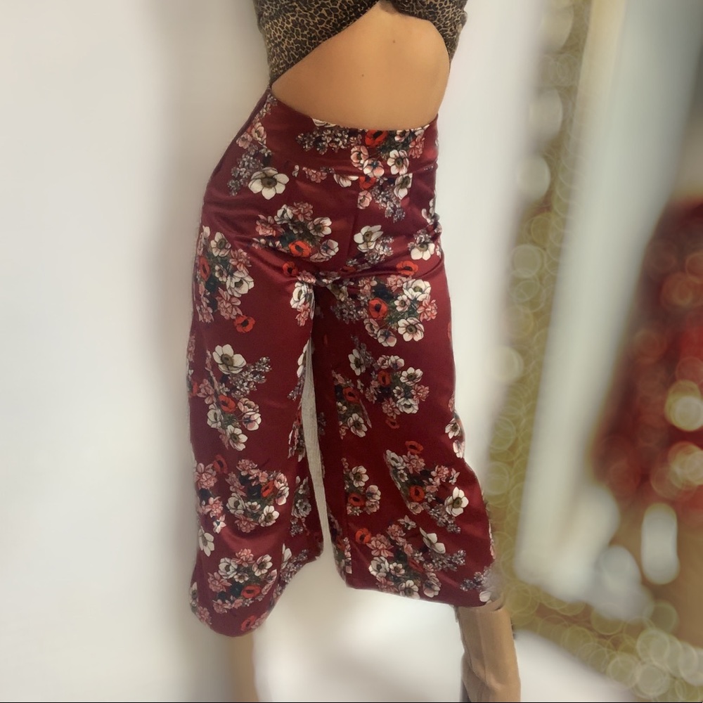 💃 Burgundy Floral Dress Pant Culottes 💃